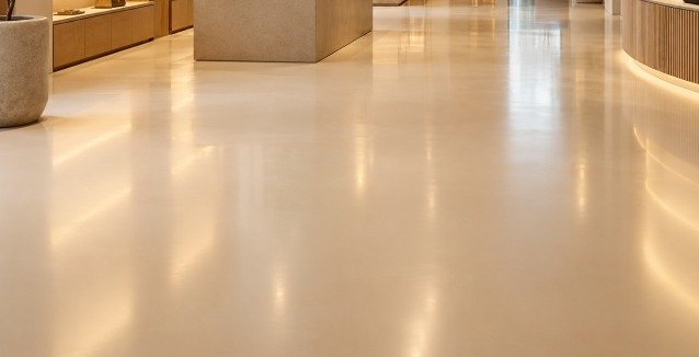 Retail interior with a smooth cream and beige epoxy floor