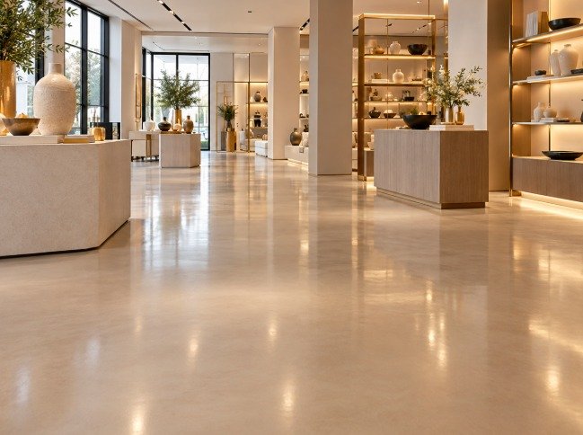 Retail showroom with a smooth polished concrete floor