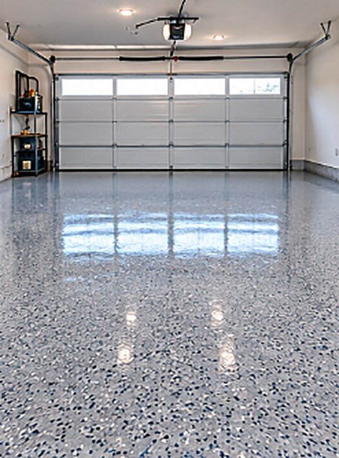 Garage Flake Epoxy Floor after epoxy installation