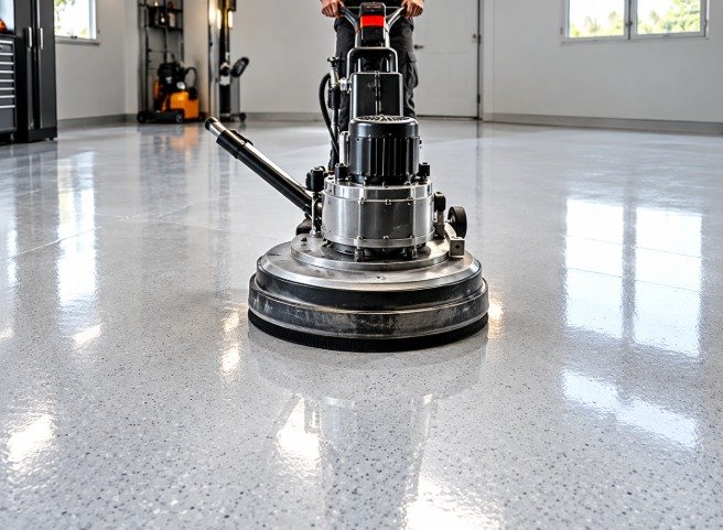 Floor grinder preparing a concrete surface for epoxy