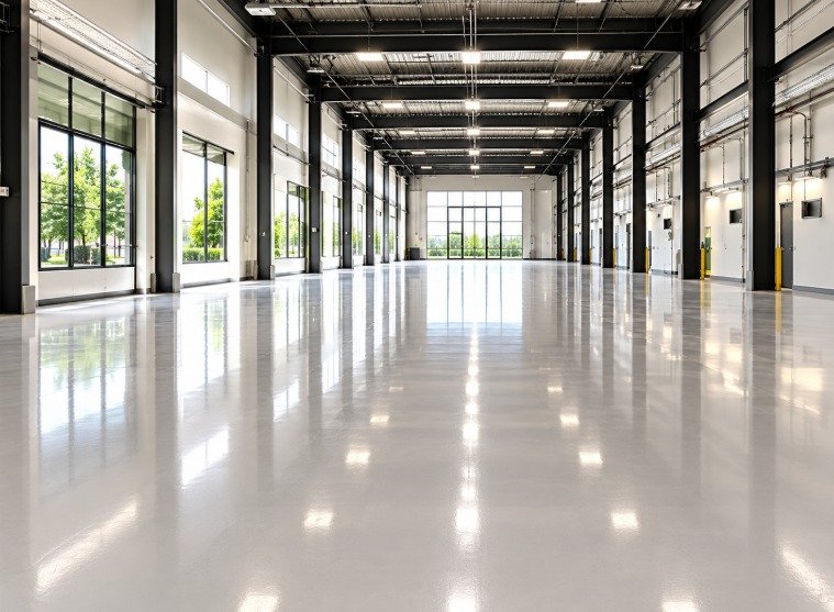 Large commercial building with a reflective epoxy floor